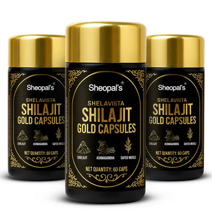 Sheopals Shelavista Shilajit/Shilajeet Gold 60 Capsules | For Stamina, Muscle Growth & Energy | Ashwagandha, Gokshura, Safed Musali With Other Action Herbs | 100% Ayurvedic