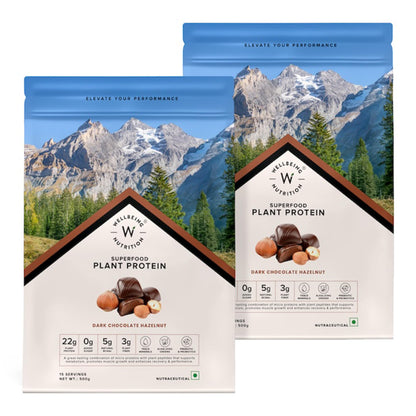 Wellbeing Nutrition Organic Vegan Plant Protein Isolate | 22g Protein, 5g BCAA, 3B CFU Probiotics, Enzymes, 3g Fiber, 5 Alkalizing Greens | NO Bloating, Easy to Digest| Belgian Dark Chocolate, 500gm