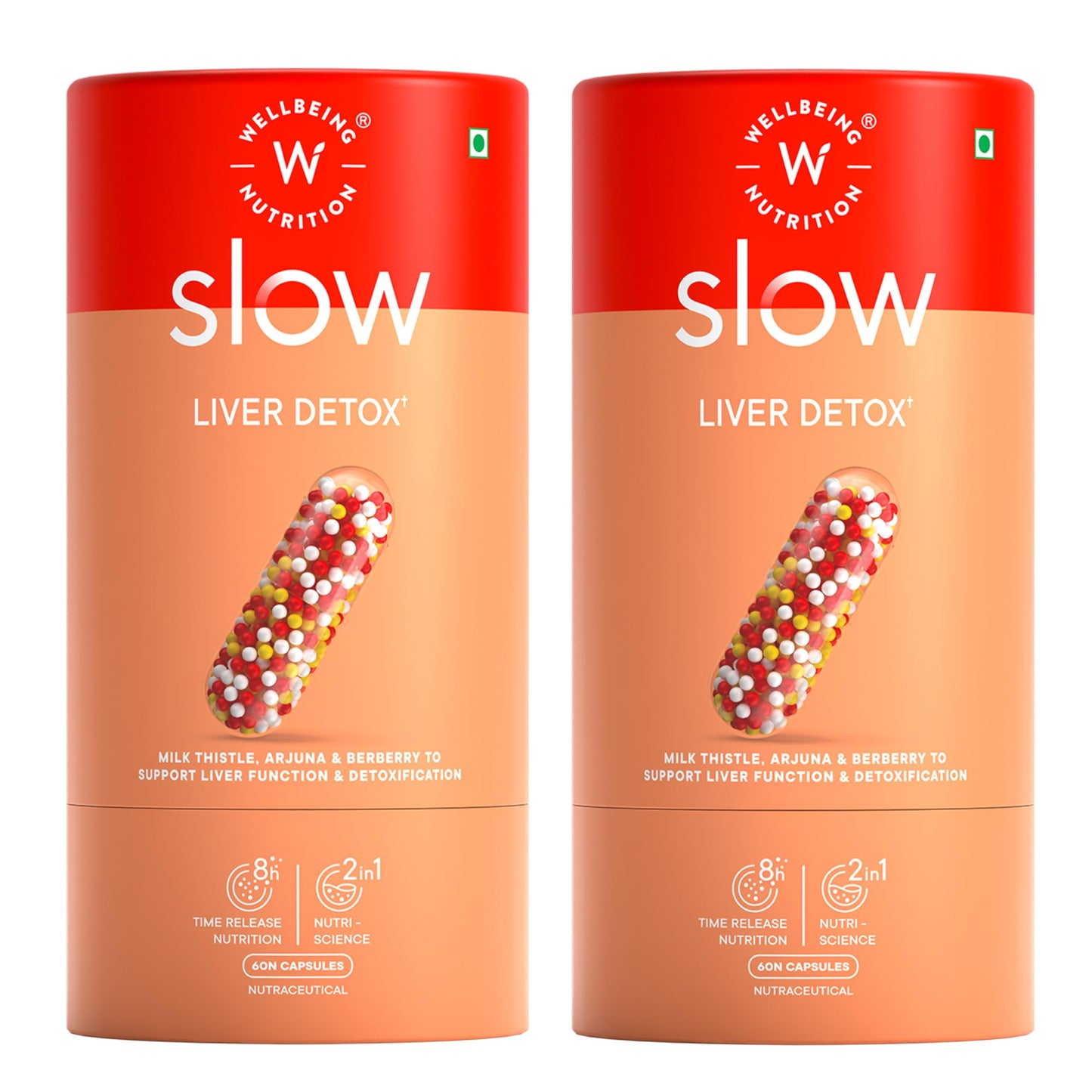 Wellbeing Nutrition Slow Liver Detox supplement with Pure Milk Thistle (80% Silymarin), Arjuna, Berberis, Detox & Digestive Enzymes| Supports Liver Health, Natural Detoxification | 60 Veg Capsules