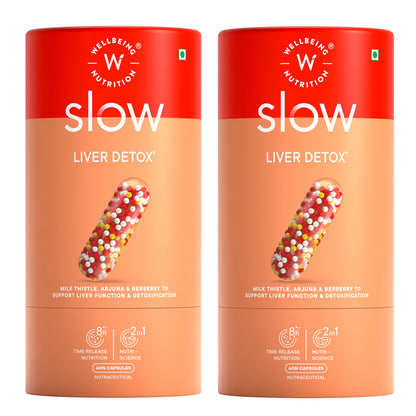 Wellbeing Nutrition Slow Liver Detox supplement with Pure Milk Thistle (80% Silymarin), Arjuna, Berberis, Detox & Digestive Enzymes| Supports Liver Health, Natural Detoxification | 60 Veg Capsules