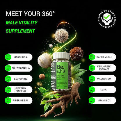 Be. Alpha Testosterone Support for Men | Ashwagandha, Fenugreek & Ginseng | 120 Capsules
