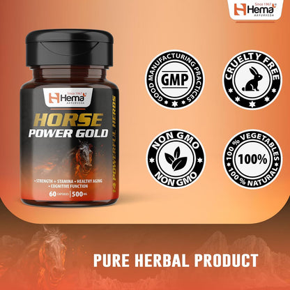 Horse Power Gold Capsule For Men | Enhances Stamina, Energy, and Power | Supports Healthy Testosterone Levels | 60 Capsules | Pack of 1