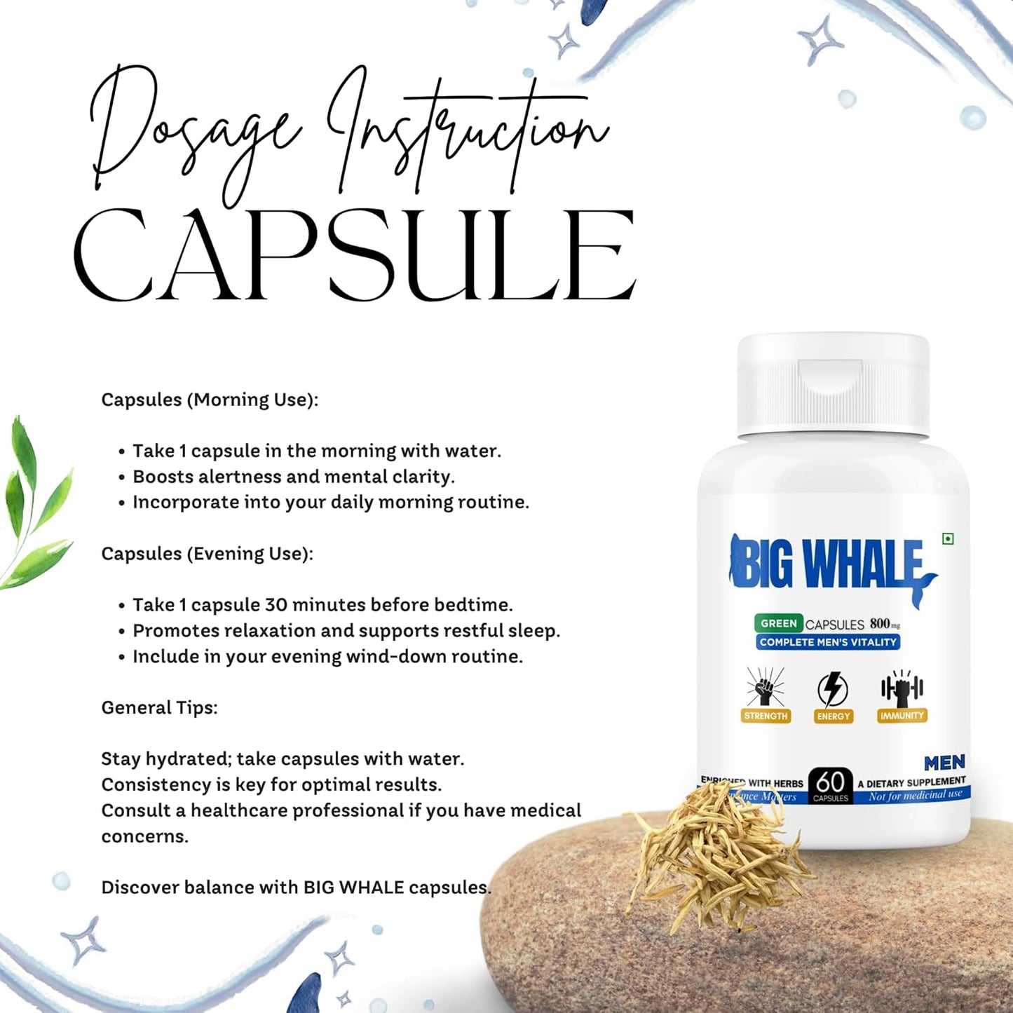 Big Whale Lift-Up Massage Oil for Men 30ml & Lift-Up Capsule 60 Cap | Massage Oil for Men | Stamina Booster Capsule | Strength Energy Performance