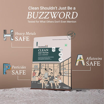 TrueBasics Clean Whey Protein Powder Isolate & Concentrate Blend (Chocolate, 1kg) | 25g Protein per Scoop