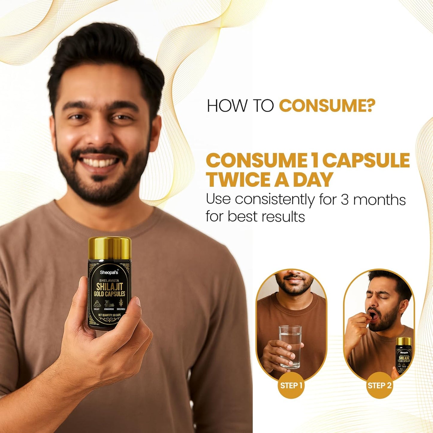 Sheopals Shelavista Shilajit/Shilajeet Gold 60 Capsules | For Stamina, Muscle Growth & Energy | Ashwagandha, Gokshura, Safed Musali With Other Action Herbs | 100% Ayurvedic