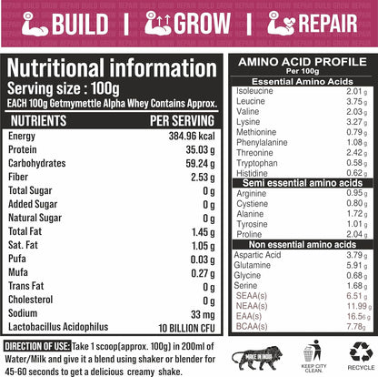 Getmymettle Alpha Whey Protein 1kg Kesar Pista Flavor, 35g Protein Muscle Growth & Rapid Recovery Post-Workout. Budget Friendly, USA Imported Whey