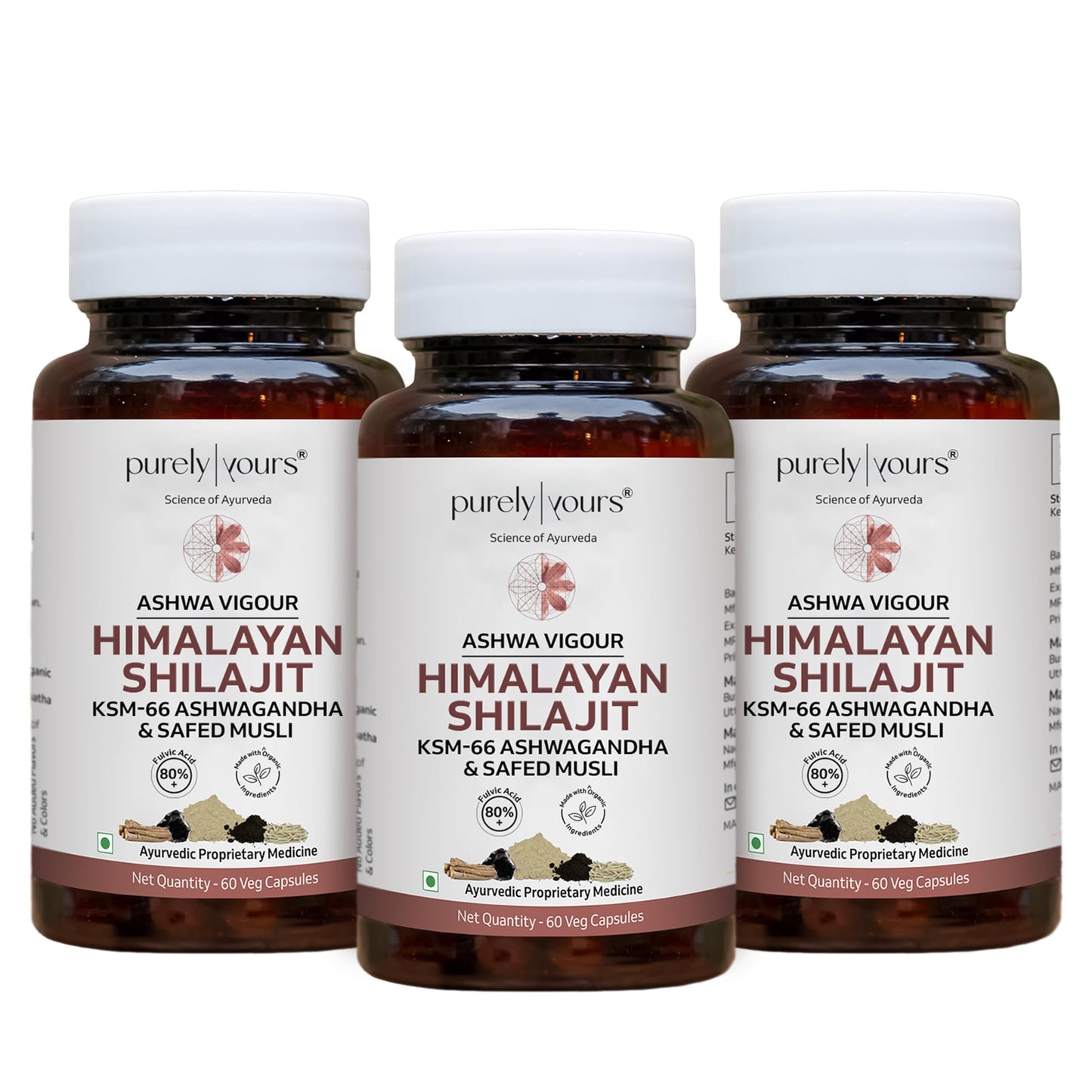 Purely Yours Shilajit/Shilajeet Capsules w/ 80% Fulvic Acid & KSM 66 Ashwagandha | eq. 8100mg/Serving | Boost Stamina, Strength & Muscle Growth | 120 Capsules