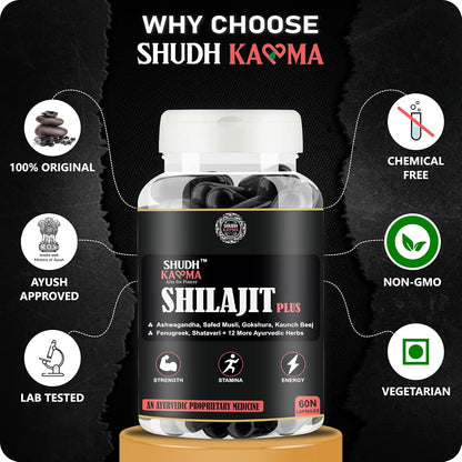 Shilajit Plus Ayurvedic Supplement with 18 Herbs including Shilajit, Ashwagandha and Safed Musli for Strength & Stamina - 180 Capsules