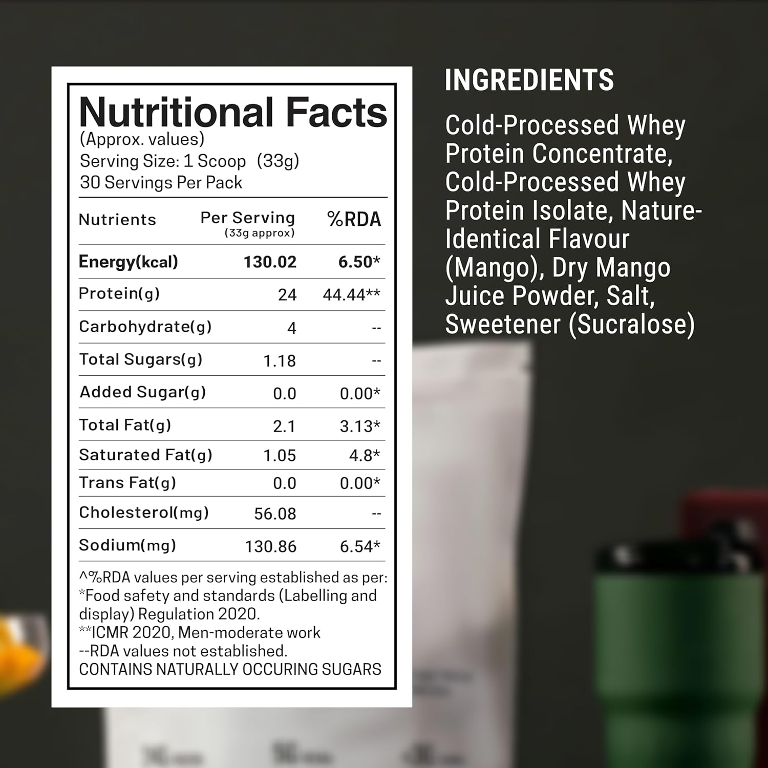 FUELLED Whey Protein Powder Concentrate & Isolate with 24 g Protein, 5 g BCAA (1 kg, 30 Servings) Lab Tested (Mango Ice Cream)