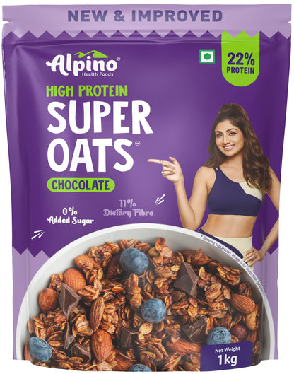 ALPINO 22% High Protein Super Oats Chocolate 2.5kg – Rolled Oats, Natural Peanut Butter, Cocoa Powder, Nuts & Seeds – 22g Protein, Source of Dietary Fibre & Healthy Fats, No Added Sugar & Salt