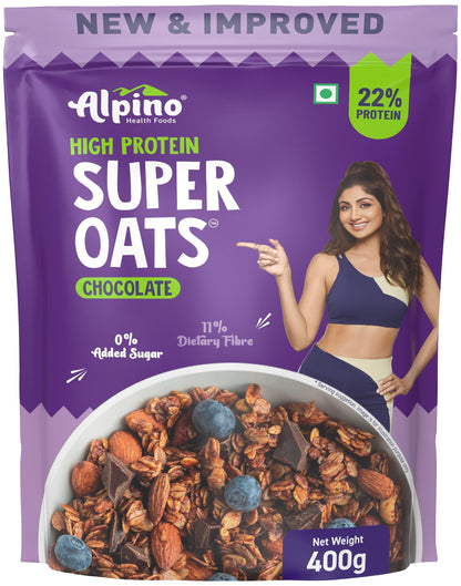 ALPINO 22% High Protein Super Oats Chocolate 2.5kg – Rolled Oats, Natural Peanut Butter, Cocoa Powder, Nuts & Seeds – 22g Protein, Source of Dietary Fibre & Healthy Fats, No Added Sugar & Salt