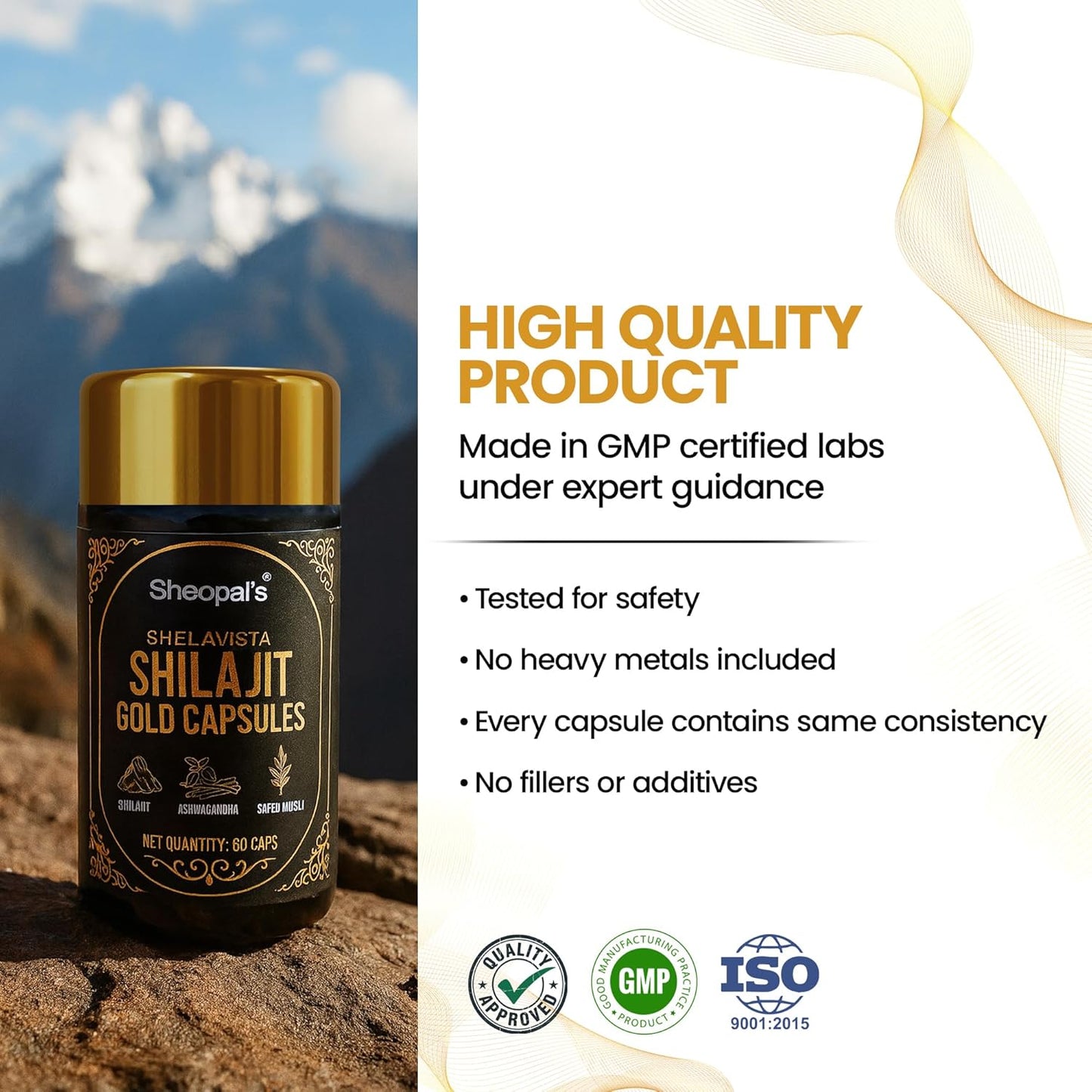 Sheopals Shelavista Shilajit/Shilajeet Gold 60 Capsules | For Stamina, Muscle Growth & Energy | Ashwagandha, Gokshura, Safed Musali With Other Action Herbs | 100% Ayurvedic