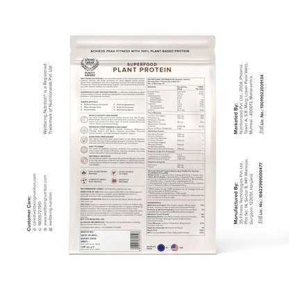 Wellbeing Nutrition Organic Vegan Plant Protein Isolate | 22g Protein, 5g BCAA, 3B CFU Probiotics, Enzymes, 3g Fiber, 5 Alkalizing Greens | NO Bloating, Easy to Digest| Belgian Dark Chocolate, 500gm