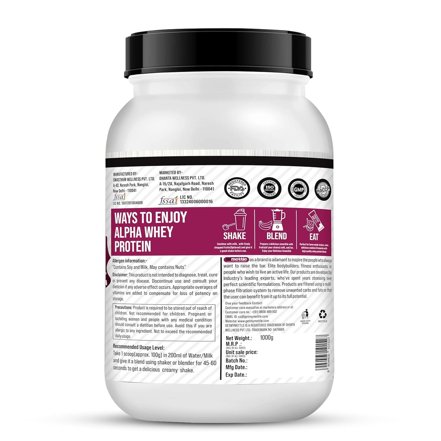 Getmymettle Alpha Whey Protein 1kg Kesar Pista Flavor, 35g Protein Muscle Growth & Rapid Recovery Post-Workout. Budget Friendly, USA Imported Whey