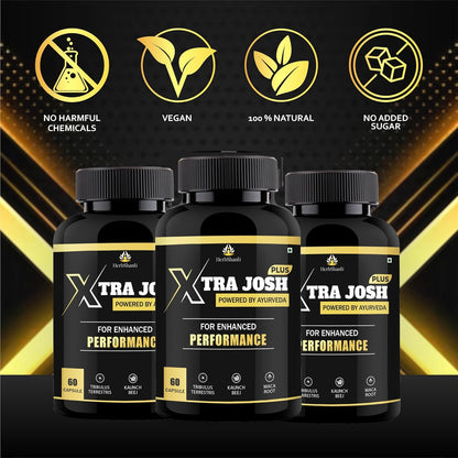 Xtra Josh Plus Ayurvedic Combo | Ling Mota Lamba Tablets & Massage Oil for Men Long | With Shilajit, Ashwagandha, Safed Musli & Gokshura | Power, Timing & Performance Booster (60 Capsules + 30ml ) (Pack of 2)