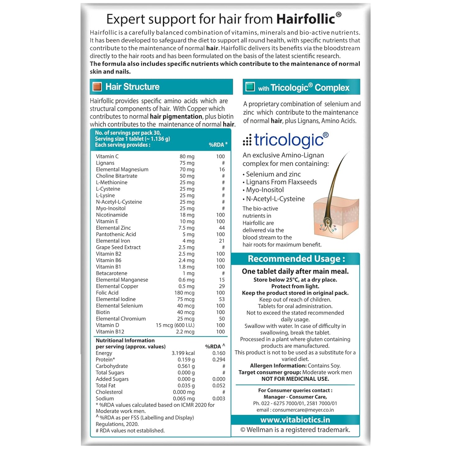 wellman Hairfollic Hair Supplements For Men - Advanced Hair Nutrition With Tricological Amino-Lignan Complex | 27 Bionutrients For Healthy Hair, Beard, And Skin (Pack Of 3), Tablet