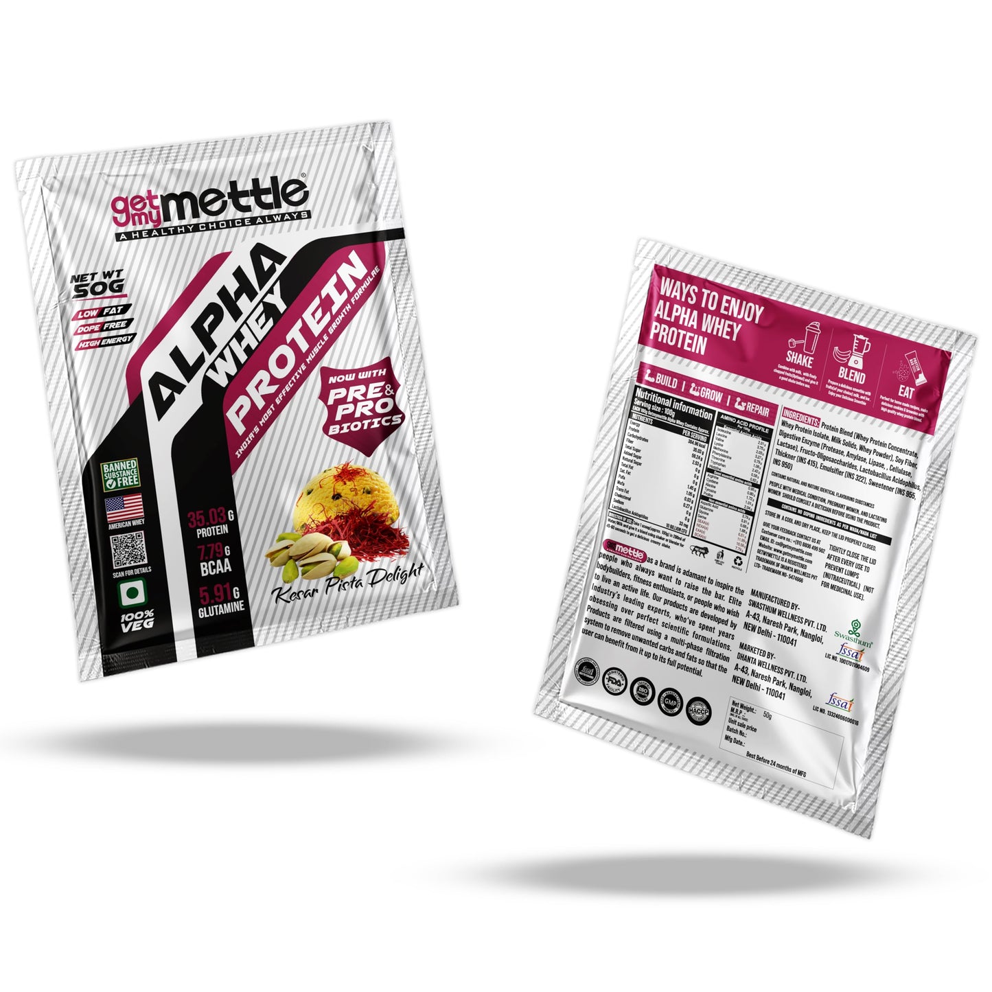Getmymettle Alpha Whey Protein 1kg Kesar Pista Flavor, 35g Protein Muscle Growth & Rapid Recovery Post-Workout. Budget Friendly, USA Imported Whey