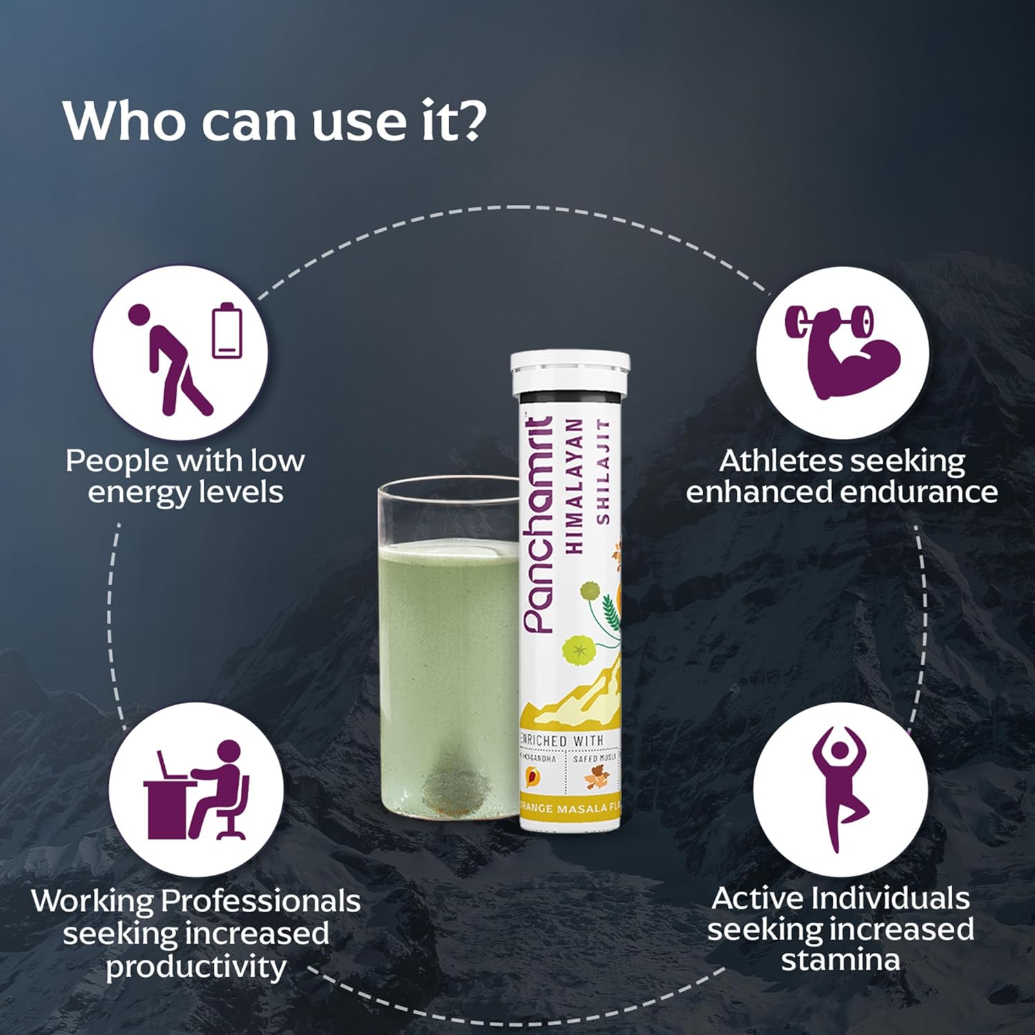 Panchamrit Pure Himalayan Shilajit Effervescent Tablets | 600mg Shilajeet Supplement for Men & Women | Stamina & Energy Booster | 100% Ayurvedic | Ashwagandha, Safed Musli |15 Tablets, Pack of 4