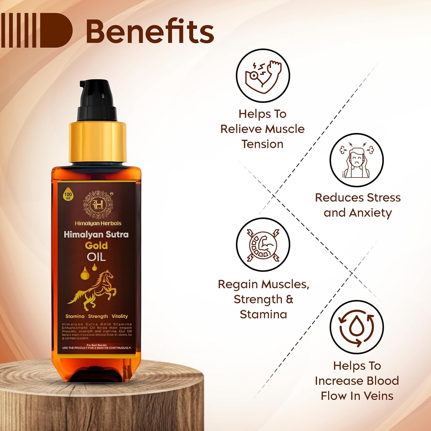 Sutra Gold Oil | Premium Massage Oil for Men | Natural Strength & Stamina Oil | For External Use Only | No Side Effects | Pack Of 1 (100ml Massage Oil)