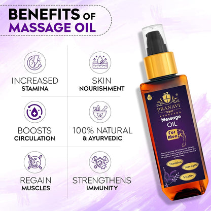 Premium Massage Oil for Men, 100ml | Strength & Energy Booster Oil | Pure & Natural Ingredients | No Side Effects | External Use Only