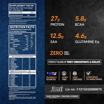 ATOM Whey Protein Double Rich Chocolate 1kg+ AS-IT-IS Creatine 100g (Combo Pack)