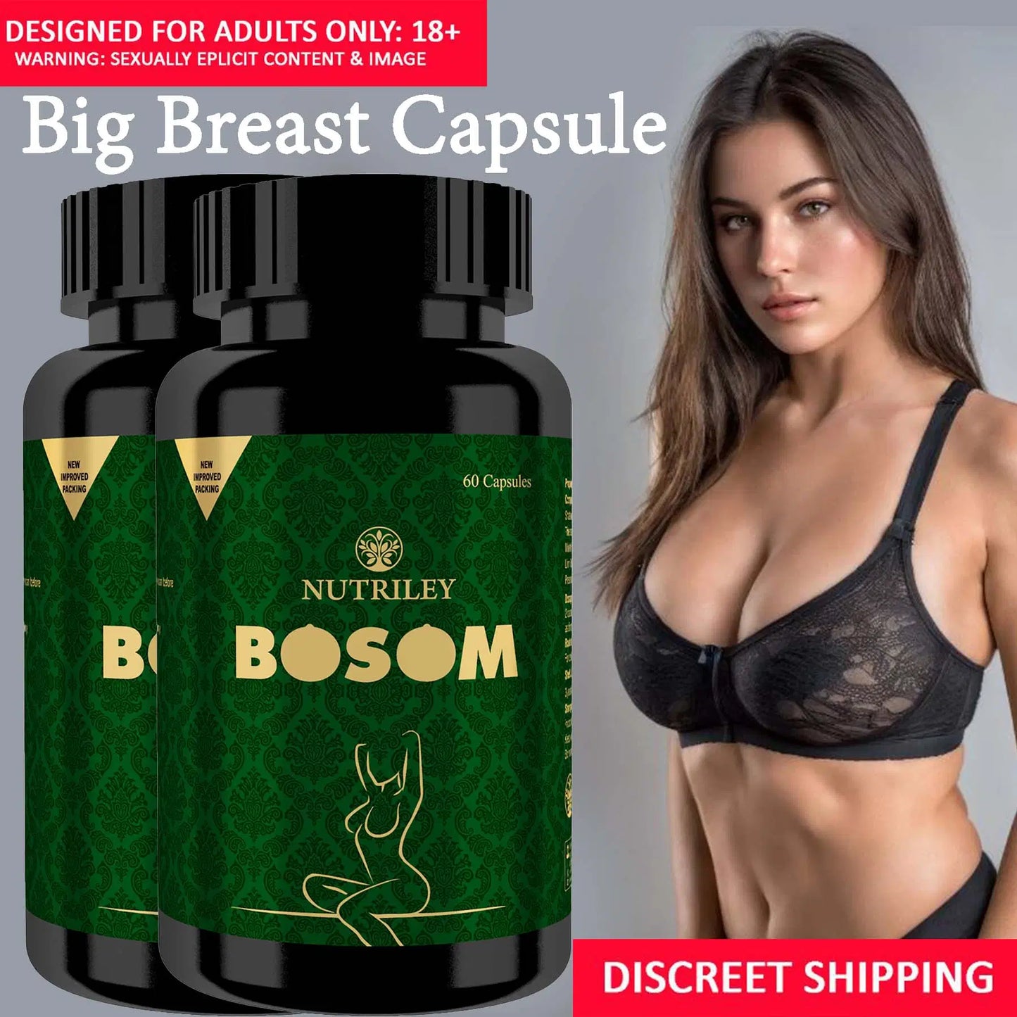 Nutriley Bosom Breast Capsules, Breast Increase Capsule, Breast Toner, 60 Capsules pack of 2