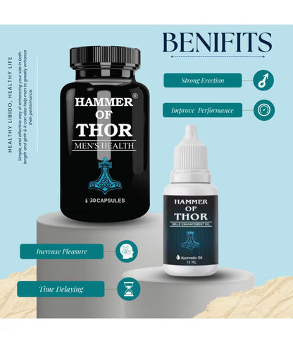 Hammer Of Thor Combo Pack of Capsules + Oil For Men (30 Capsules + 1 Oil)