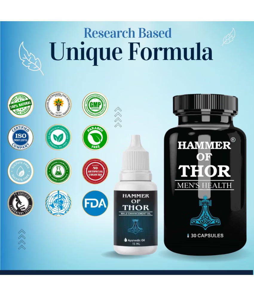 Hammer Of Thor Combo Pack of Capsules + Oil For Men (30 Capsules + 1 Oil)