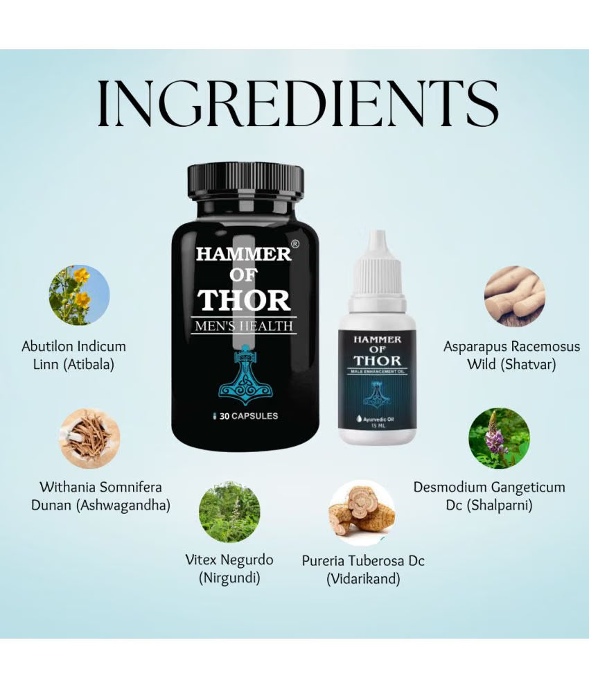 Hammer Of Thor Combo Pack of Capsules + Oil For Men (30 Capsules + 1 Oil)