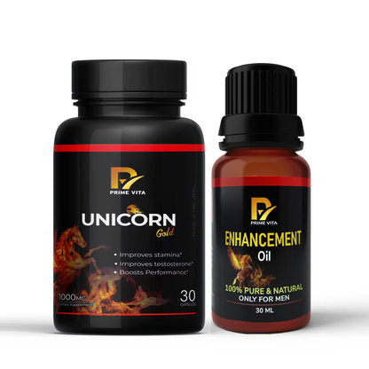 PRIME VITA Unicorn Gold | Men’s Stamina & Size Enhancement | 30 Capsules + 30ml
